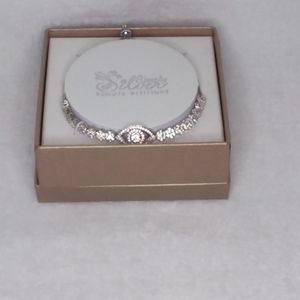 Adjustable Bracelet Silver Tone CZ Stones Simply Silver
